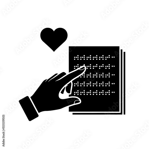Braille Reading & Empathy Icon: Hand Reaching to Braille with Heart