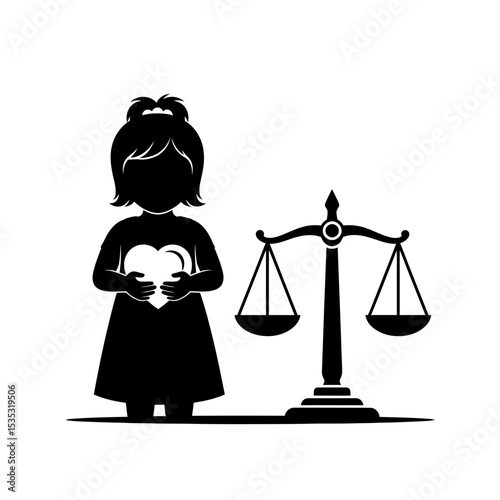 Child Protection & Dignity Icon: Scale of Justice & Girl Holding Heart