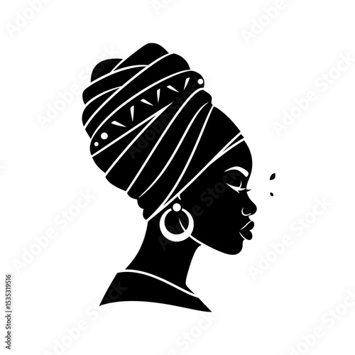 African Woman Profile Icon: Elaborate Headwrap, Heritage & Dignity