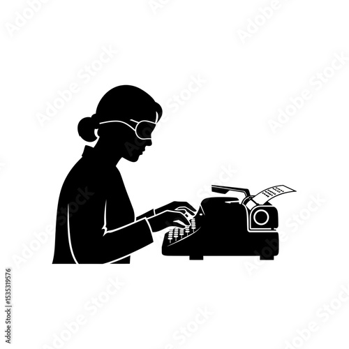Braille Typewriter Use Icon: Focused & Careful Person Silhouette