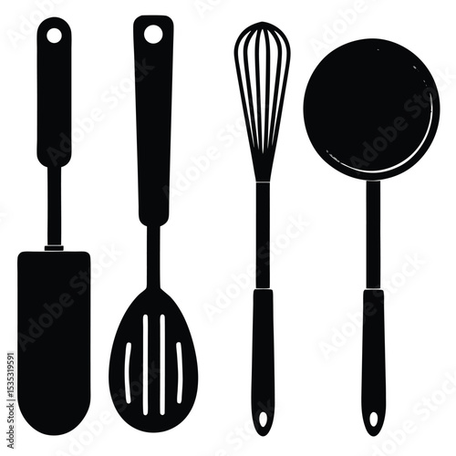Essential Kitchen Utensils Spatula, Spoon, Whisk, and Pan for Cooking