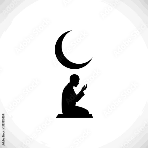 Ashura Prayer Icon: Person Raising Hands in Du'a Under Crescent Moon
