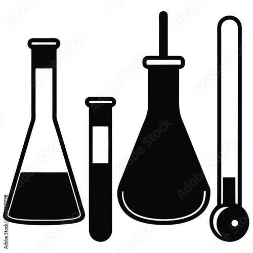 Laboratory Glassware Erlenmeyer Flask, Test Tube, Beaker, and Thermometer Illustrations