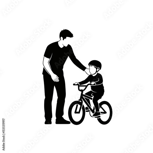 Father Teaching Child Bicycle Icon: Learning & Childhood Memory