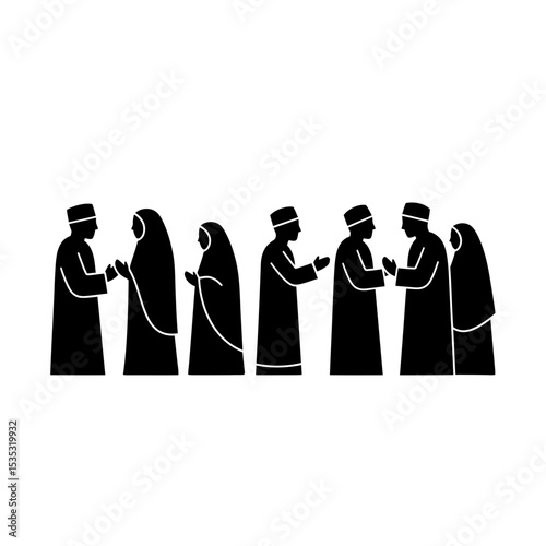 Hajj Pilgrims Greeting Icon: Global Unity Across Cultures Silhouette