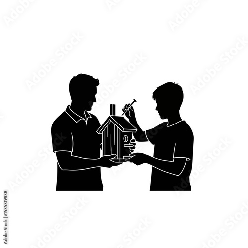 Father & Teenager Building Birdhouse Icon: Bonding & Guidance