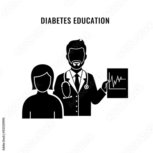 Doctor & Patient Diabetes Education Icon: Glucose Chart Consultation