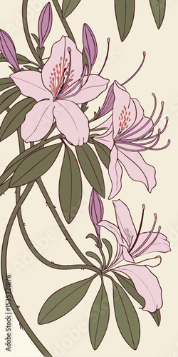 close-up the flowers of the Rhododendron flower arranged beautifully and decorated with vines