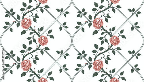 Seamless floral pattern with vintage flowers and leaves for textile, paper, or wallpaper design