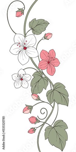 a romantic florals background with delicate Begonia flowers, blossoms, and vines