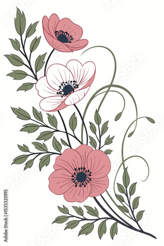 close-up the flowers of the Anemone flower arranged beautifully and decorated with vines