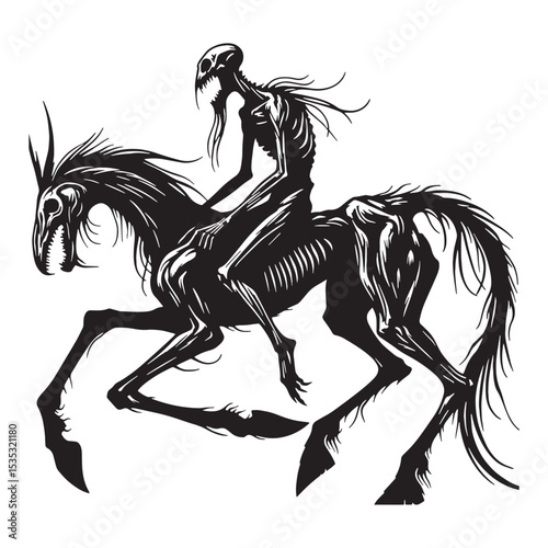 Monochrome Nuckelavee Grotesque Coastal Horror Form Depiction with Flayed Appearance and Foul Presence - nuckelavee silhouette - nuckelavee vector - silhouette of nuckelavee - Nuckelavee illustration
