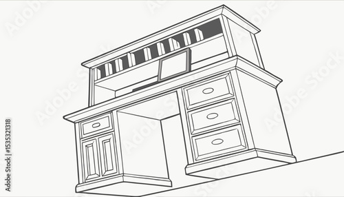 floating wooden desk in a clean all white       