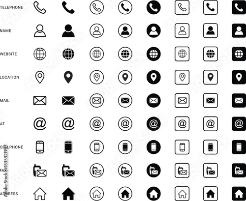 Web icon set. Business card contact information icons. Contact icon set. Contact symbols - Phone, mail, fax, info, e-mail, support... vector illustration .