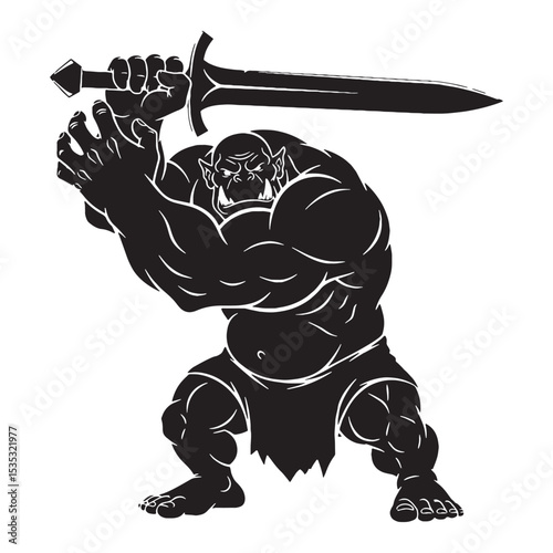 Majestic Ogre Imposing Figure Shape Illustration with Powerful Stance and Gleaming Hide - ogre silhouette - ogre vector - silhouette of ogre
