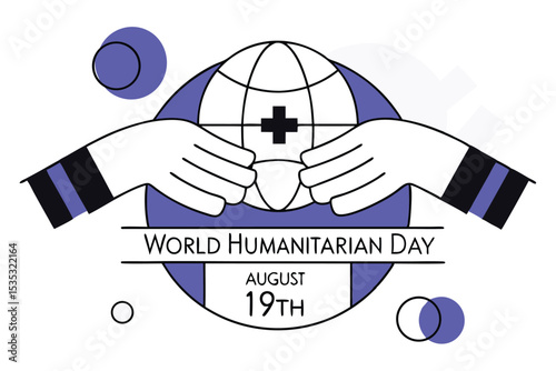 World humanitarian day august 19th greeting card design featuring red cross symbol and relevant imagery