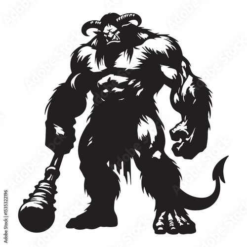 Fearsome Ogre Ancient Warrior Shape Silhouette with Stern Demeanor and Broad Physique - ogre silhouette - ogre vector - silhouette of ogre
