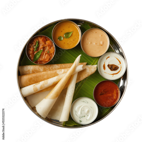 Traditional South Indian Thali Meal on Banana Leaf