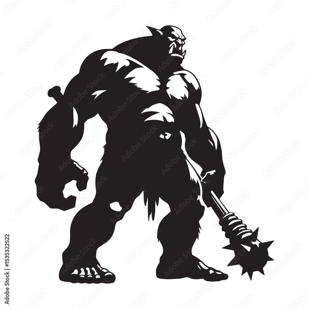 Fototapeta premium Striking Vector Ogre Mountain Dweller Concept Image with Solid Stance and Rugged Texture - ogre silhouette - ogre vector - silhouette of ogre 