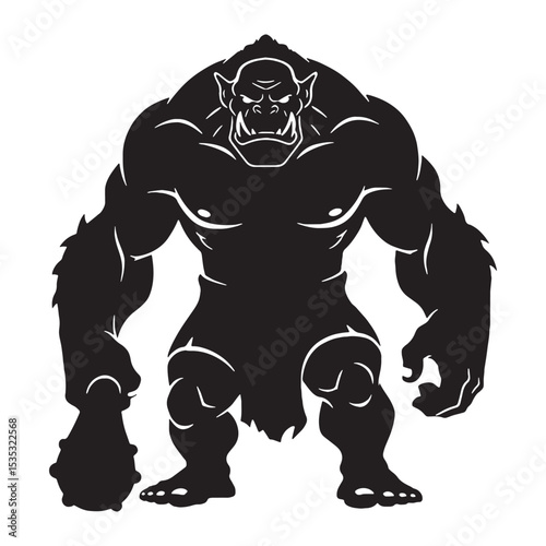 Gargantuan Shadowy Ogre Fearsome Giant Graphic Vector with Powerful Build and Gruff Demeanor - ogre silhouette - ogre vector - silhouette of ogre
