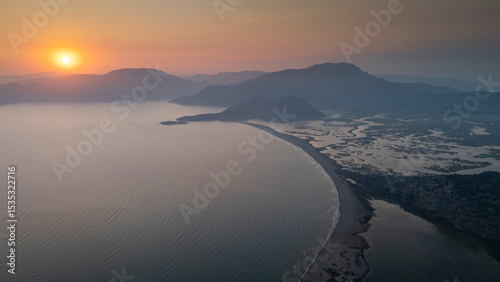 Fototapeta Naklejka Na Ścianę i Meble -  Aerial drone view of Dalyan delta and Iztuzu beach. Turkey. 