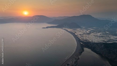 Fototapeta Naklejka Na Ścianę i Meble -  Aerial drone view of Dalyan delta and Iztuzu beach. Turkey. 