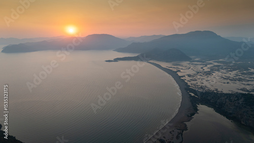 Fototapeta Naklejka Na Ścianę i Meble -  Aerial drone view of Dalyan delta and Iztuzu beach. Turkey. 