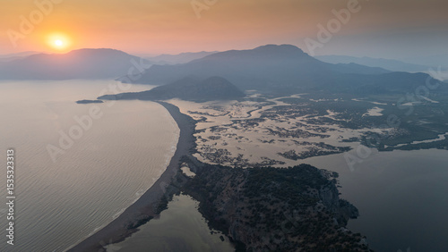 Fototapeta Naklejka Na Ścianę i Meble -  Aerial drone view of Dalyan delta and Iztuzu beach. Turkey. 