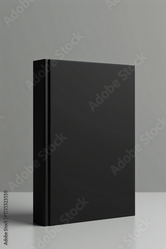 Black Hardcover Book Mockup Standing Vertically Against a Grey Background