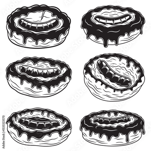 Toad In the Hole black vector bundle.   Toad In the Hole lineart, clipart. Toad In The Hole black Illustrations bundle.Toad In the Hole black  vector