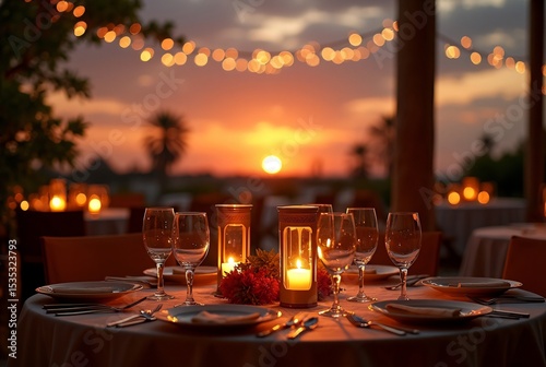 Elegant Ramadan Iftar Meal at Sunset with Lantern