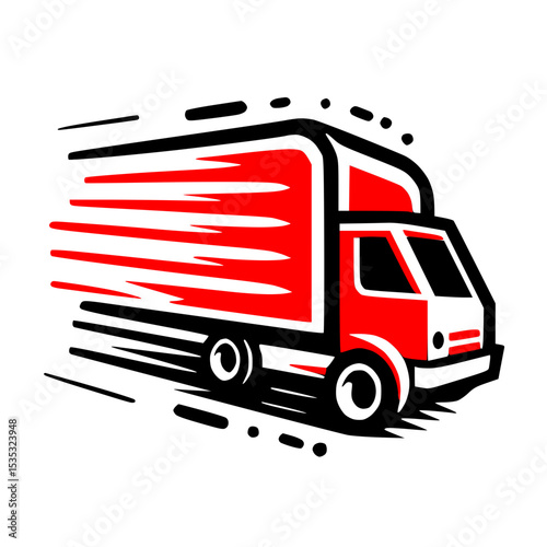 Red cargo truck, delivering goods with speed.