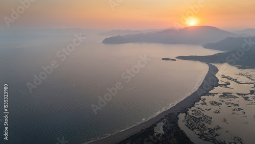 Fototapeta Naklejka Na Ścianę i Meble -  Aerial drone view of Dalyan delta and Iztuzu beach. Turkey. 