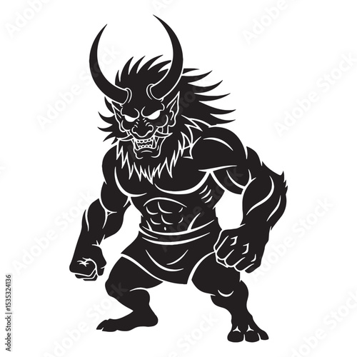 Classic Demon Oni Vector with Traditional Proportions and Mythological Accuracy - oni silhouette - oni vector - silhouette of oni - Oni illustration - mythical creature silhouette
