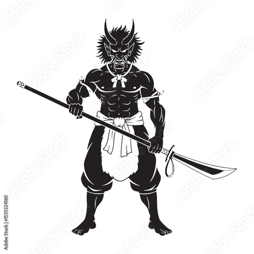 Fearsome Oni Ancient Terror Shape Silhouette with Stern Demeanor and Royal Bearing - oni silhouette - oni vector - silhouette of oni - mythical creature vector
