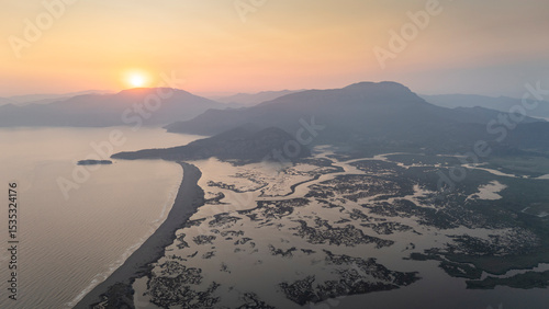 Fototapeta Naklejka Na Ścianę i Meble -  Aerial drone view of Dalyan delta and Iztuzu beach. Turkey. 