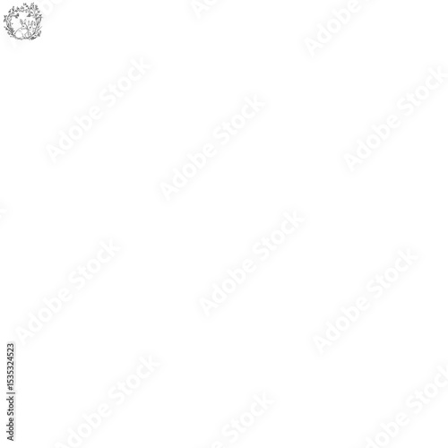 two easter bunnies resting inside a floral wreath, peaceful expression and body contact, black ink line art on white background, concept of spring postcards, wedding paper goods, holiday branding