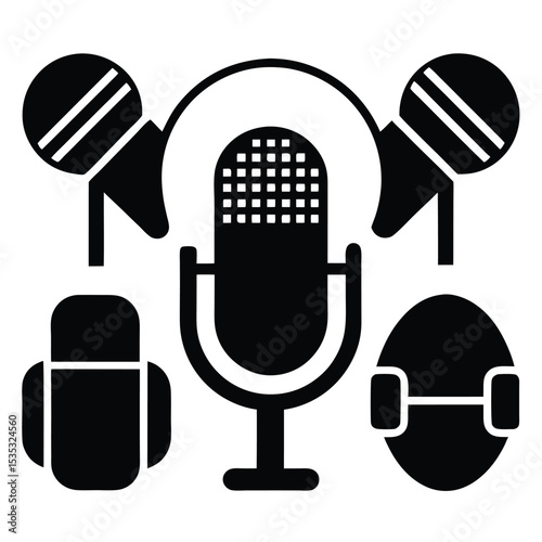 Podcast Recording Setup Microphone, Headphones, and Accessories for High-Quality Audio