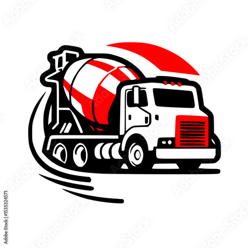 A concrete mixer truck with a rear-discharge chute, common for various construction sites