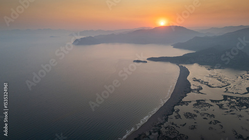 Fototapeta Naklejka Na Ścianę i Meble -  Aerial drone view of Dalyan delta and Iztuzu beach. Turkey. 
