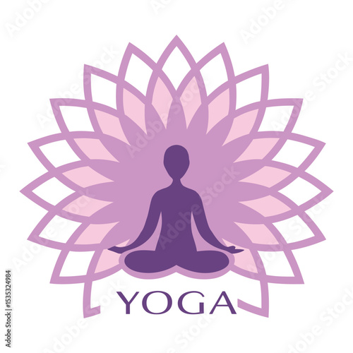 Purple Yoga Silhouette Meditating Within a Pink Lotus Mandala Design meditation