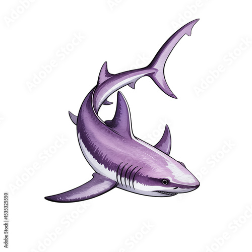 Elegant Purple Shark Swimming Gracefully in Watercolor