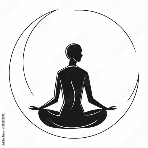 Black Silhouette Woman Meditating Crescent Moon Yoga Pose Spiritual Wellness meditation