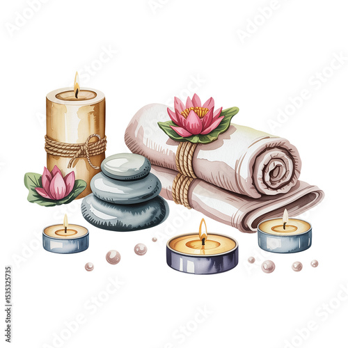 Serene Spa Arrangement with Candles and Lotus Flowers