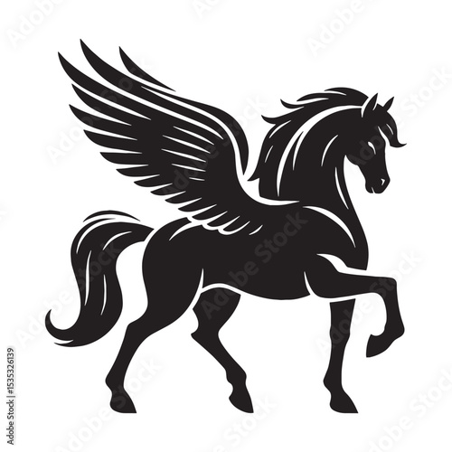 Striking Vector Pegasus Mythical Winged Equine Concept Image with Dynamic Flight Pose - pegasus silhouette - pegasus vector - silhouette of pegasus - mythical creature vector
