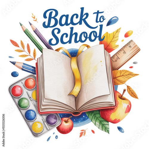 Whimsical Watercolor Illustration of Back to School Supplies