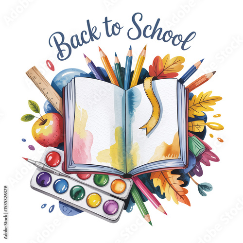 Whimsical Watercolor Illustration of Back to School Supplies