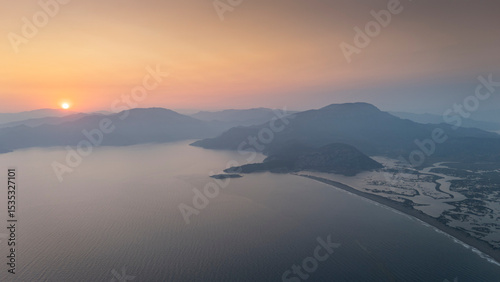 Fototapeta Naklejka Na Ścianę i Meble -  Aerial drone view of Dalyan delta and Iztuzu beach. Turkey. 