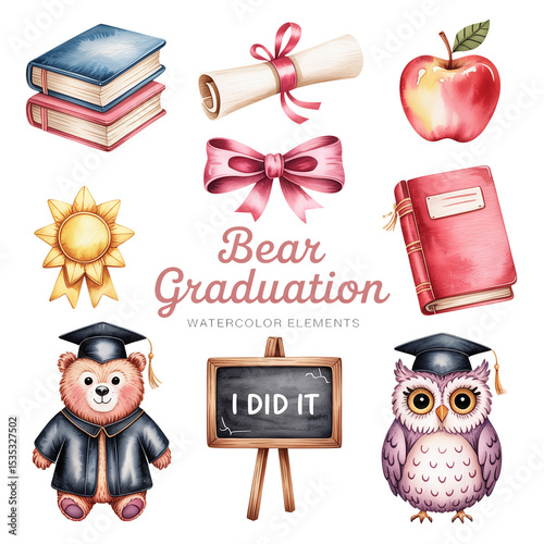 Whimsical Watercolor Graduation Elements for Celebratory Designs