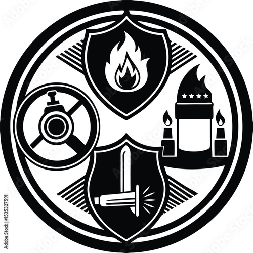 Safety First Fire Prevention and Protection Emblem Design